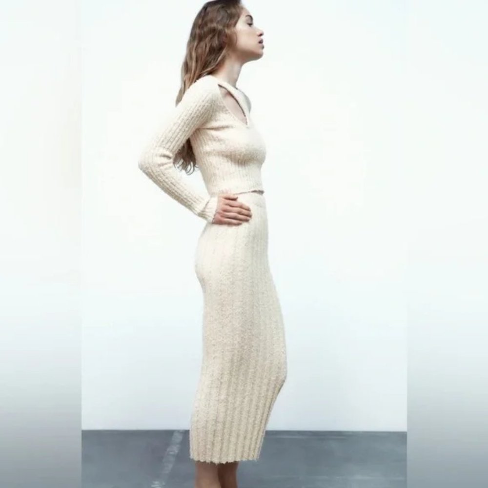 NWT Zara Ecru Chenille Midi Skirt